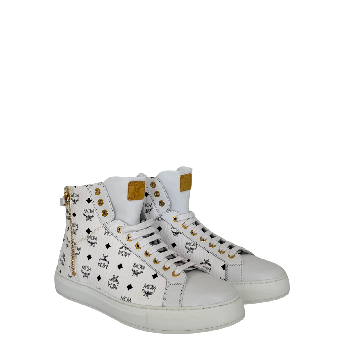 MCM High Top Turnlock Sneaker in Visetos Weiß Größe 44 / neuwertig MCM