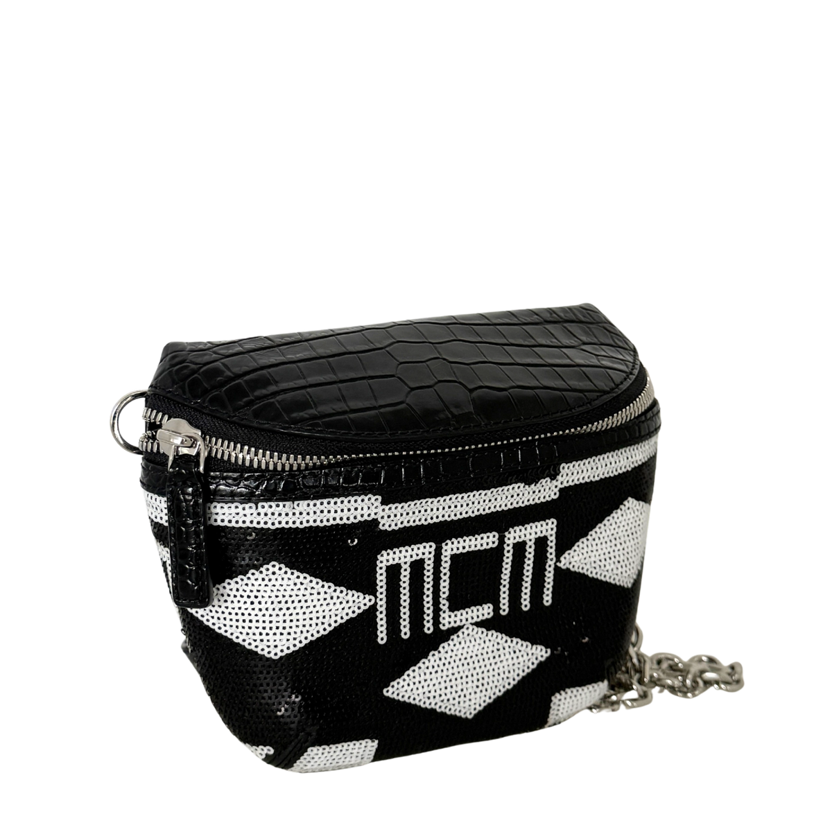MCM Geo Croco Umhängetasche mit Pailetten Schwarz / neuwertig MCM
