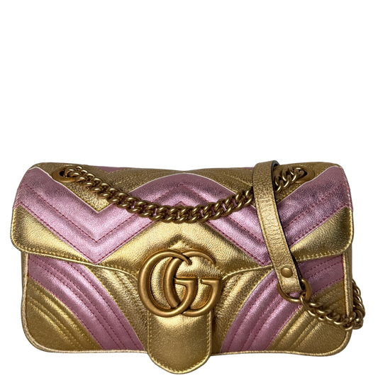 Gucci GG Marmont Matelasse Schultertasche aus gestepptem Leder Gold Pink / gut Gucci