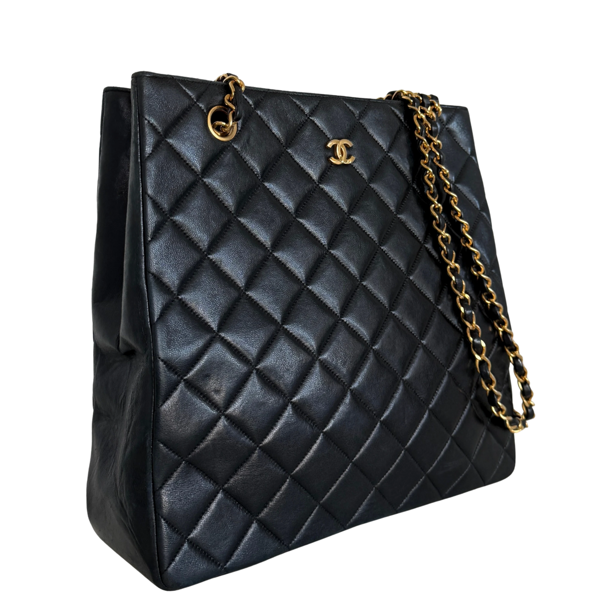 Chanel Matelassé Tote Bag mit Kettenriemen Schwarz / gut Chanel