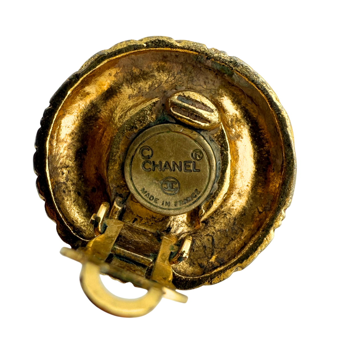 Chanel Ronde Clip-on Oorbellen met Koordpatroon Goud