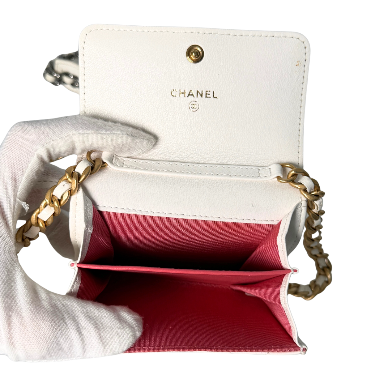 Chanel 19 Flap Coin Geldbörse Weiß Fullset / gut Chanel