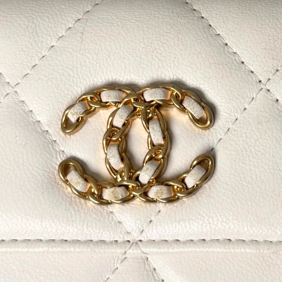Chanel 19 Flap Coin Geldbörse Weiß Fullset / gut Chanel