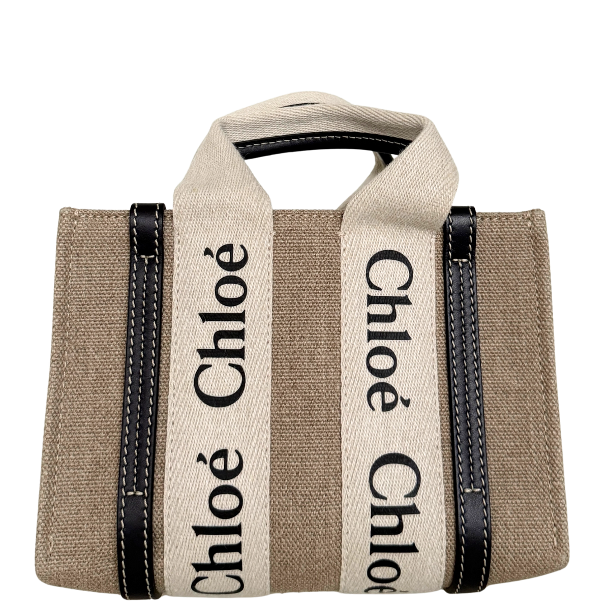 Chloé Woody Mini-Tote Bag aus Leinen Beige / neuwertig Chloé
