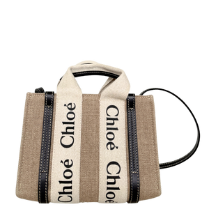 Chloé Woody mini-tote tas van linnen beige