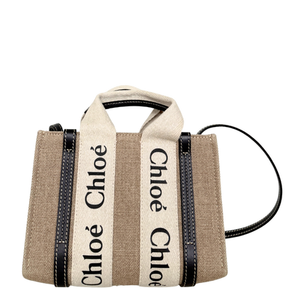 Chloé Woody Mini-Tote Bag aus Leinen Beige / neuwertig Chloé