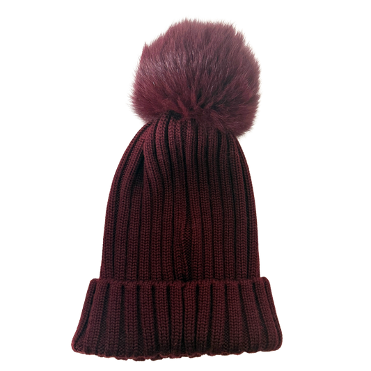 Moncler ribbed wool knit beanie burgundy / very good