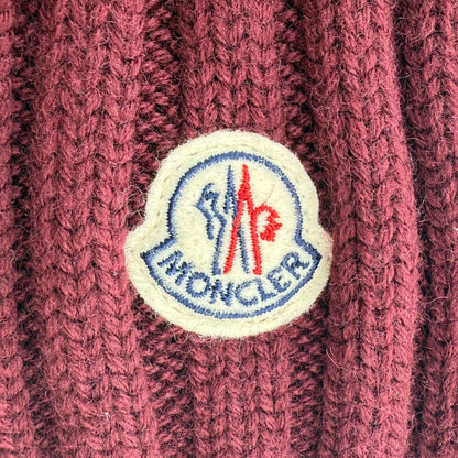 Moncler ribbed wool knit scarf in burgundy / very good