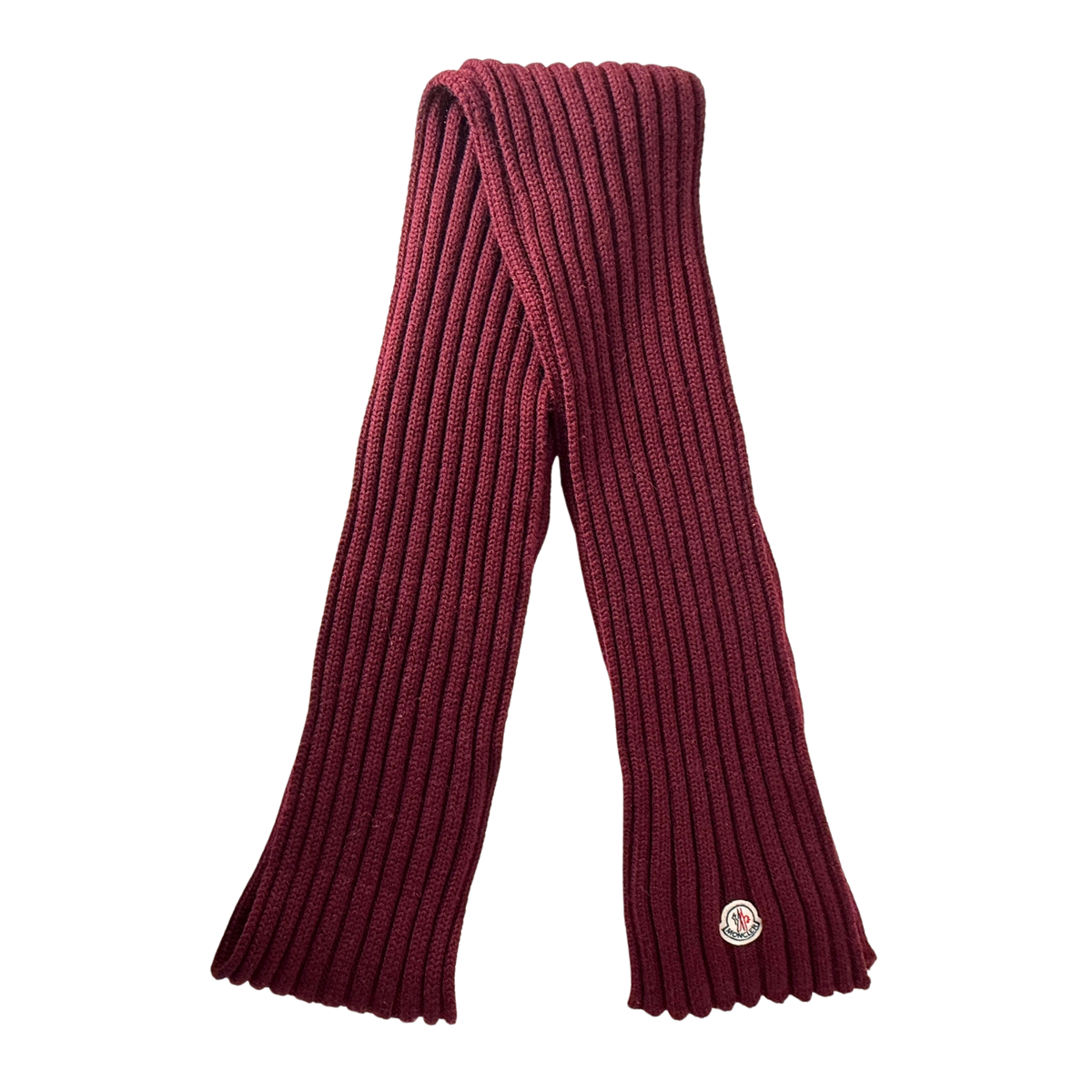 Moncler gerippter Strickschal aus Wolle Weinrot, sehr gut