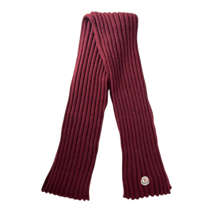 Moncler ribbed wool knit scarf in burgundy / very good