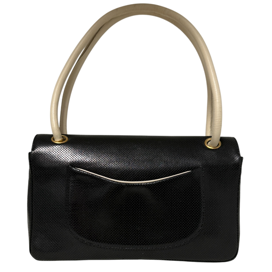 Chanel Single Flap Bag Medium Lammleder perforiert  Schwarz/Weiß / sehr gut Chanel