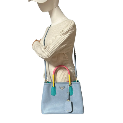 Prada Saffiano Cuir kleine Double Bag Astrale Giada Multicolor / neuwertig Prada