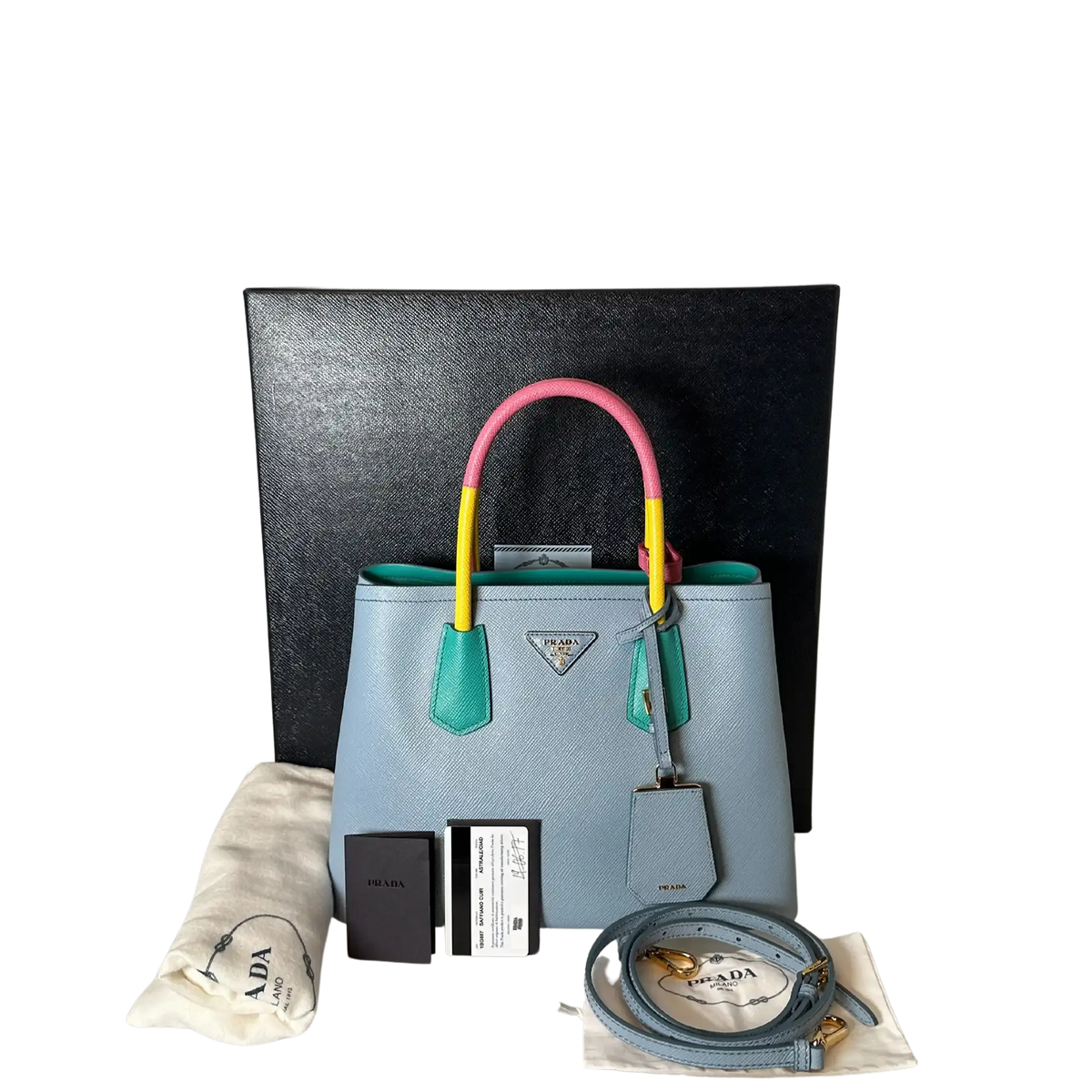 Prada Saffiano Cuir kleine Double Bag Astrale Giada Multicolor / neuwertig Prada