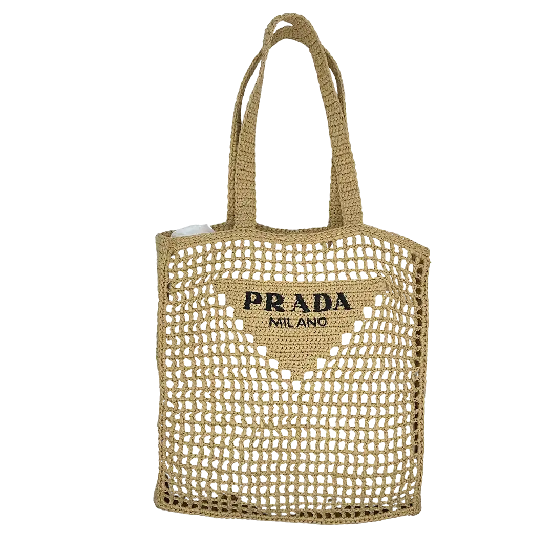 Prada Shopping Bag Crochet Raffiabast Tasche / neuwertig Prada