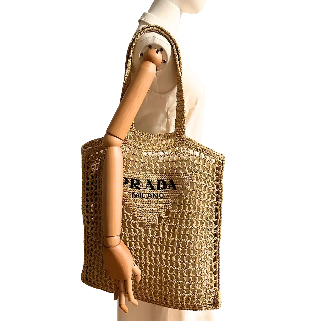 Prada Shopping Bag Crochet Raffiabast Tasche / neuwertig Prada