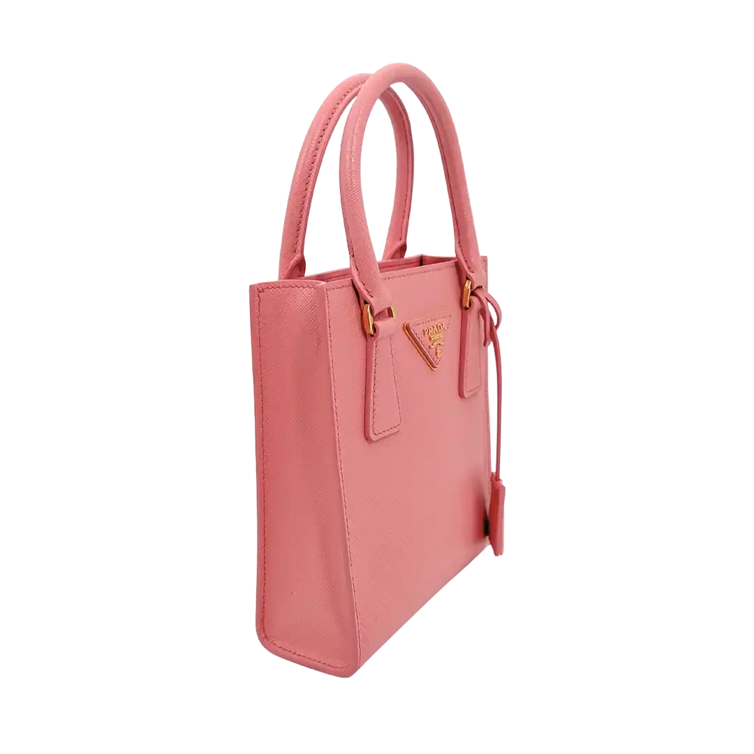 Prada kleine Handtasche mit Logo Saffiano Leder pink Fullset / ungetragen Prada