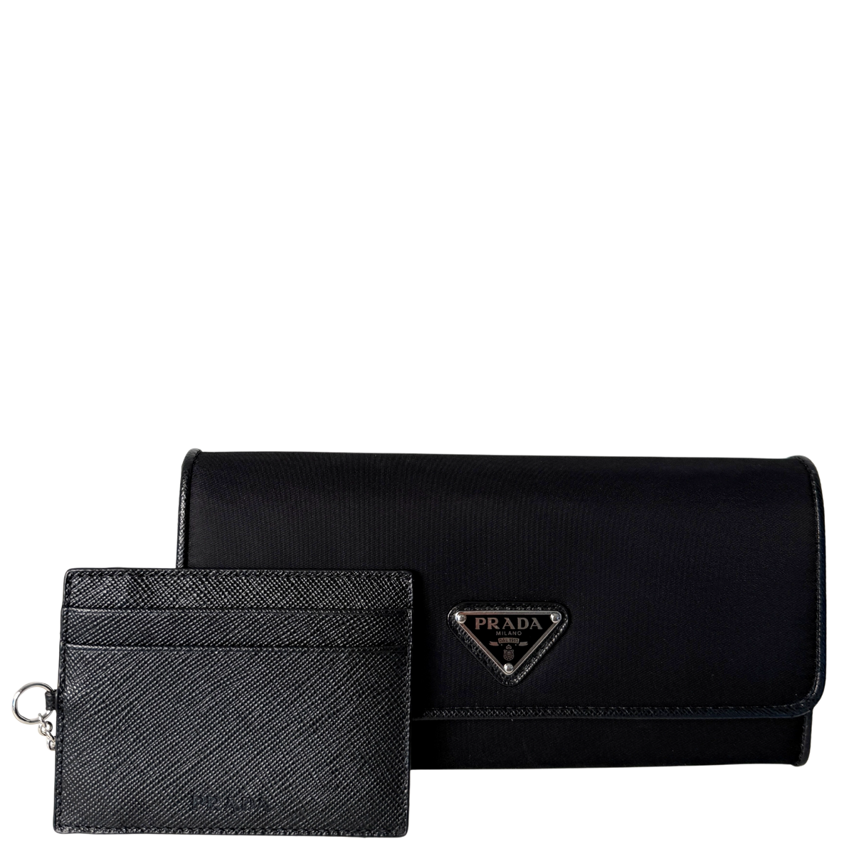 Prada Geldbörse aus Nylon und Saffiano-Leder Schwarz Fullset / sehr gut Prada