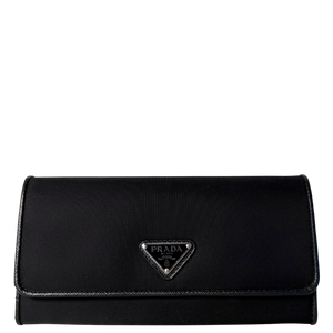 Prada Portemonnee van nylon en Saffiano leer Zwart