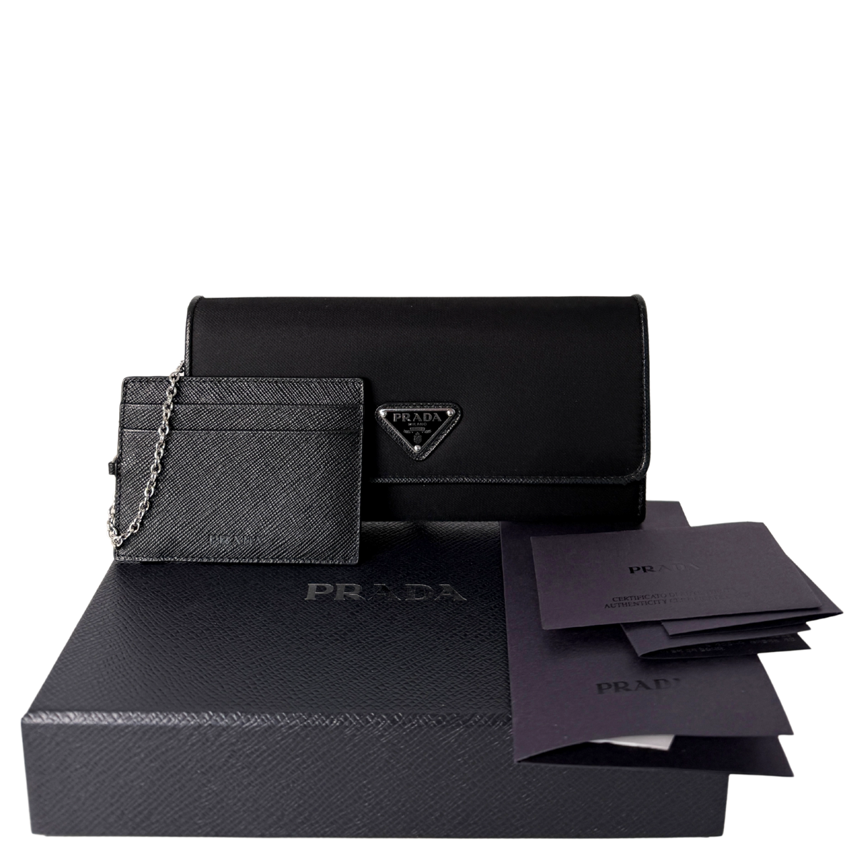 Prada Geldbörse aus Nylon und Saffiano-Leder Schwarz Fullset / sehr gut Prada