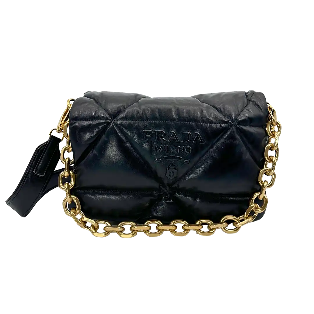 Prada Puffer Bag Nappa Lammleder schwarz / neuwertig Prada