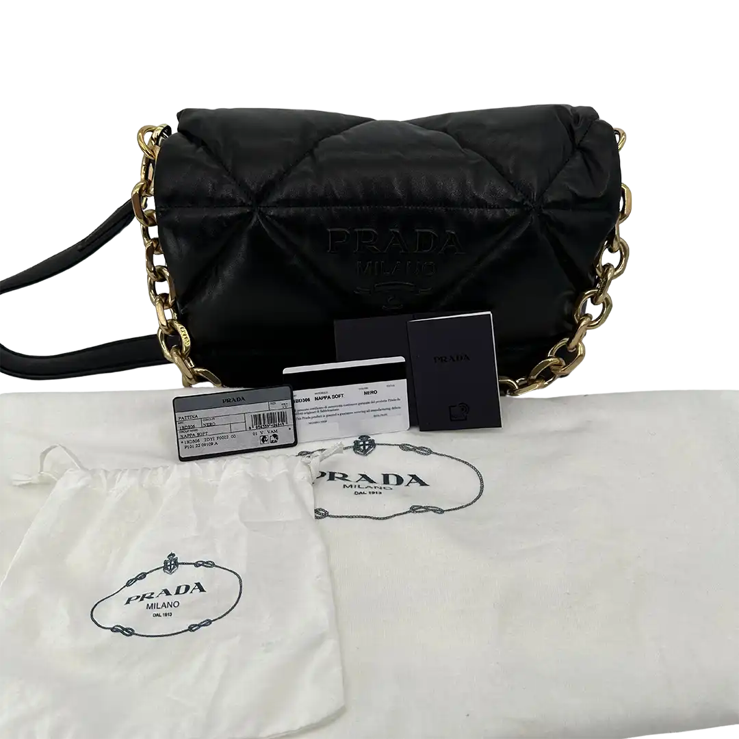 Prada Puffer Bag Nappa Lammleder schwarz / neuwertig Prada