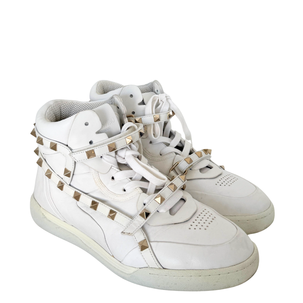 Valentino Garavani Rockstud High-Top Sneaker Größe 38 Weiß / sehr gut Valentino