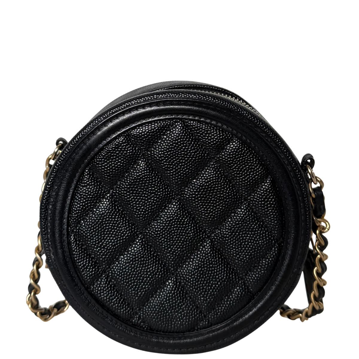 Chanel Runde CC Filigree Clutch aus Kaviarleder Schwarz / sehr gut Chanel