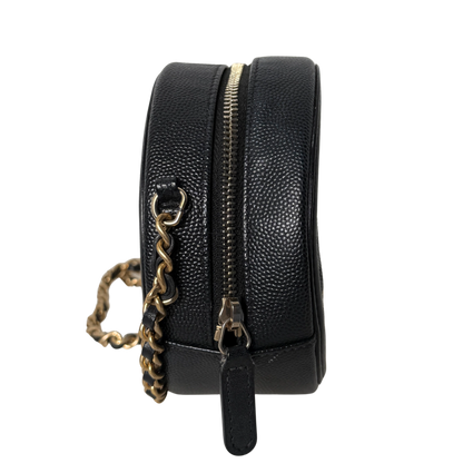 Chanel Runde CC Filigree Clutch aus Kaviarleder Schwarz / sehr gut Chanel