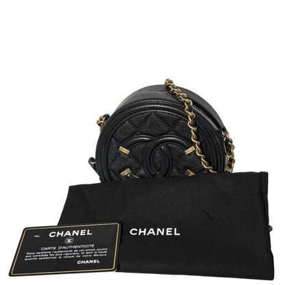 Chanel Runde CC Filigree Clutch aus Kaviarleder Schwarz / sehr gut Chanel