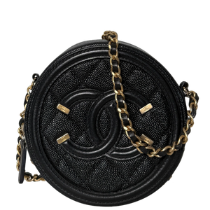 Chanel Ronde CC Filigree Clutch van Kaviaarleer Zwart