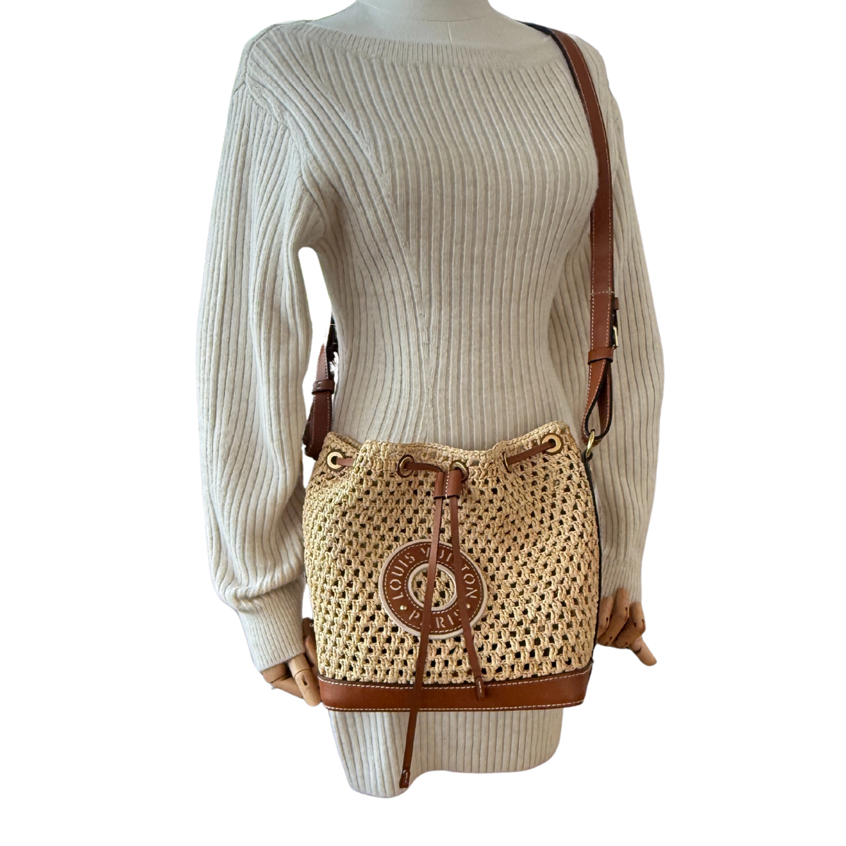 Louis Vuitton Noé BB M24722 Beige Raffia Fullset / gut Louis Vuitton