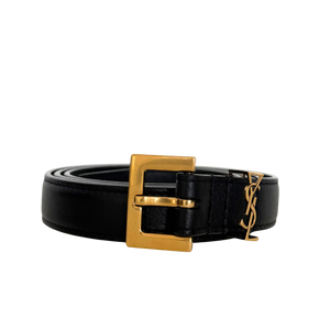 Saint Laurent Cassandre riem van glad leer met vierkante gesp Zwart 80 cm