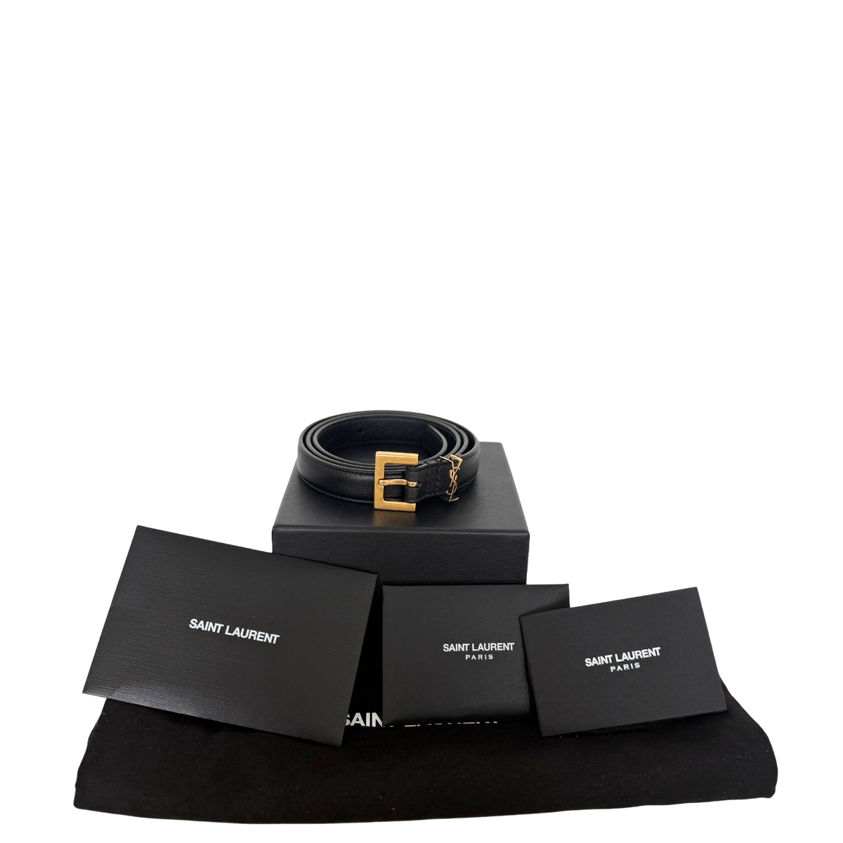 Saint Laurent Cassandre Gürtel aus Glattleder mit quadratischer Schnalle Schwarz 80cm Fullset / neuwertig Saint Laurent