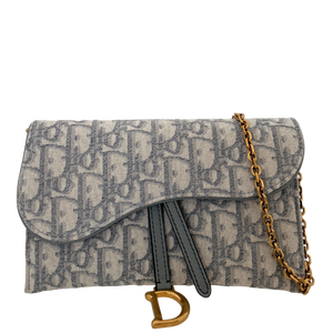 Dior kleine Saddle Pouch met ketting Dior Oblique Jacquard Grijs