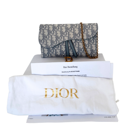 Dior kleine Saddle Pouch mit Kette Dior Oblique Jacquard Grau Fullset / neuwertig Dior