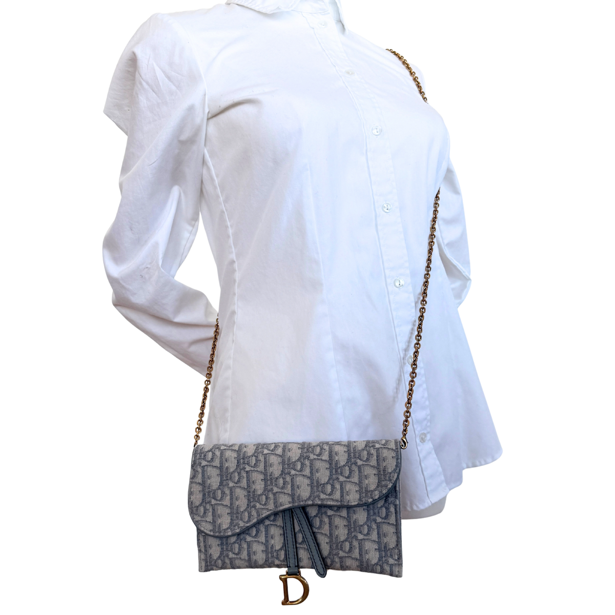 Dior kleine Saddle Pouch mit Kette Dior Oblique Jacquard Grau Fullset / neuwertig Dior