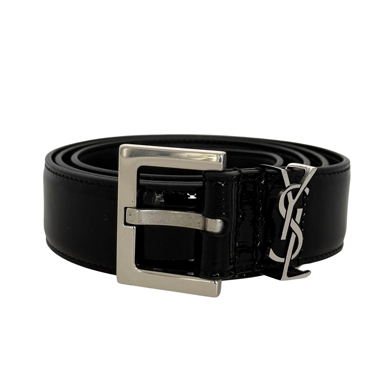 Saint Laurent Cassandre Gürtel aus Lackleder mit quadratischer Schnalle 85cm Schwarz / sehr gut Saint Laurent