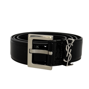 Saint Laurent Cassandre-riem van lakleer met vierkante gesp 85cm zwart