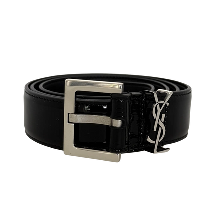 Saint Laurent Cassandre Gürtel aus Lackleder mit quadratischer Schnalle 85cm Schwarz / sehr gut Saint Laurent