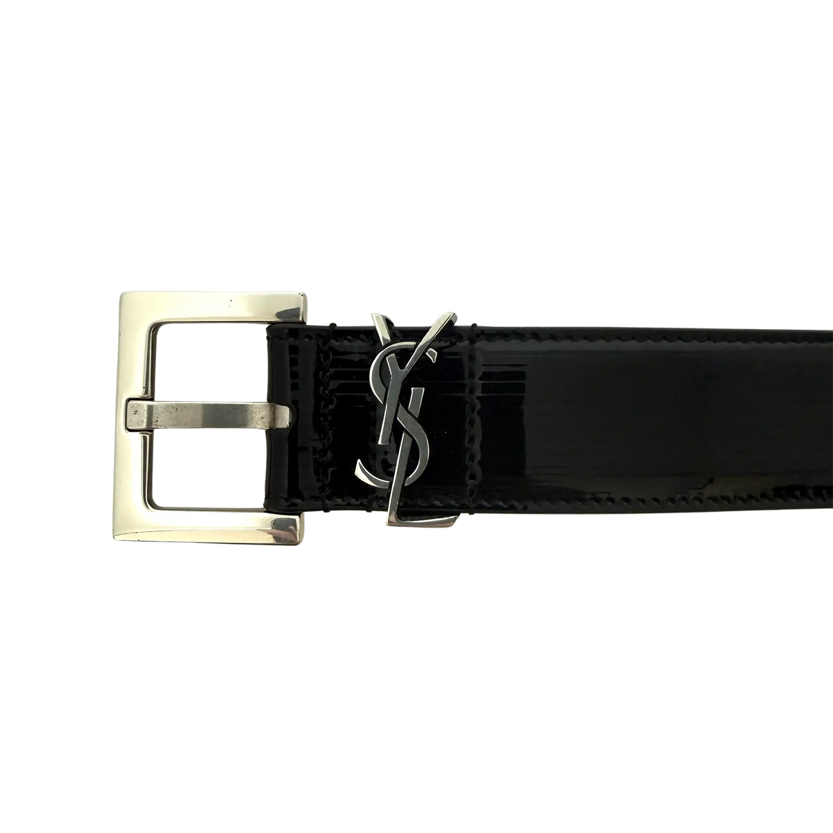 Saint Laurent Cassandre Gürtel aus Lackleder mit quadratischer Schnalle 85cm Schwarz / sehr gut Saint Laurent