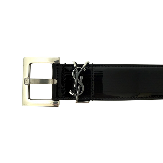 Saint Laurent Cassandre Gürtel aus Lackleder mit quadratischer Schnalle 85cm Schwarz / sehr gut Saint Laurent