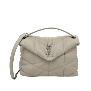 Saint Laurent LouLou Puffer Medium Handtasche Ivoor Lamsleer