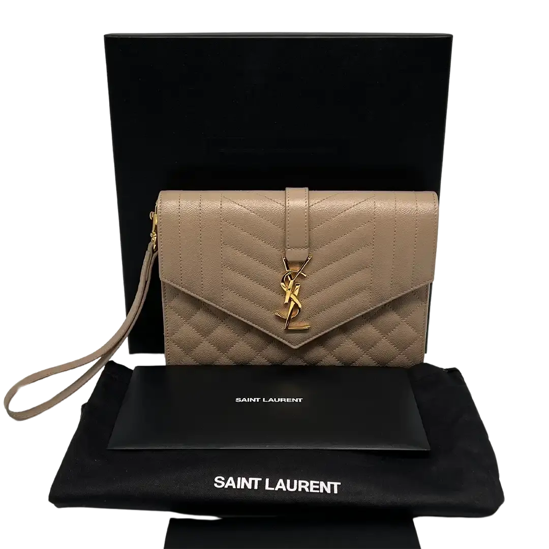 Saint Laurent YSL Cassandre Grain-de-Poudre dark beige Fullset / neuwertig - Echtheitscheck