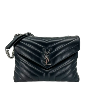 Saint Laurent YSL LouLou Medium leer zwart zilverkleurige hardware