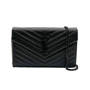 Saint Laurent Chevron Monogram Monochrome Chain Wallet zwart
