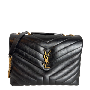 Saint Laurent Loulou Medium Y-Matelassé Kalbsleder Schwarz Gold