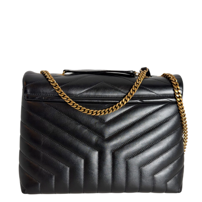 Saint Laurent Loulou Medium Y-Matelassé Kalbsleder Schwarz Gold – Ansicht 3