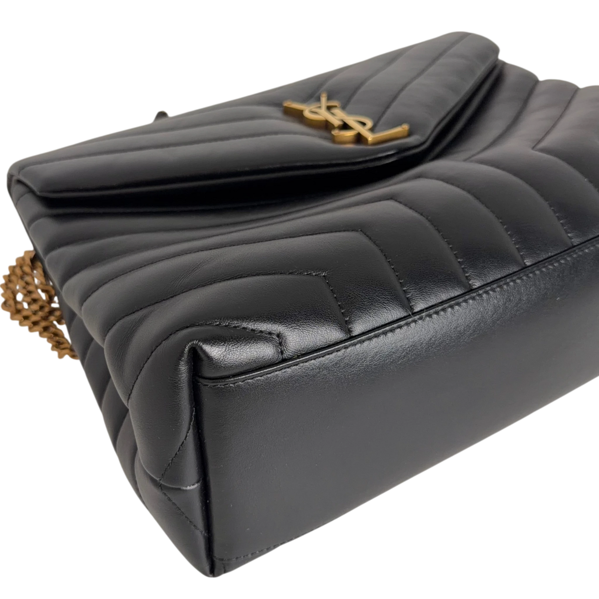 Saint Laurent Loulou Medium Y-Matelassé Kalbsleder Schwarz Gold – Ansicht 6