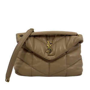 Saint Laurent LouLou Puffer Kleine Handtas beige leer