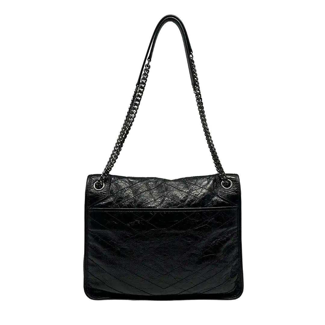 Saint Laurent Niki Large knittriges Vintage Leder schwarz / sehr gut Saint Laurent
